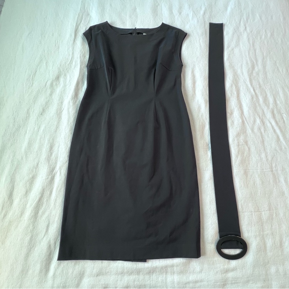 Doncaster Signature Black Scoop Neck Body Con Belted Midi Dress Women’s Size 10‎ - Picture 7 of 12